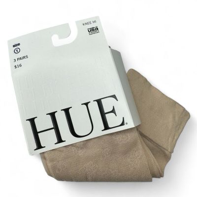 Hue 3 Pair Pack Knee Hi Cream Beige Womens One Size Solid | Pattern Banded NEW